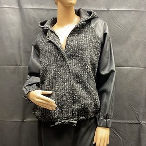 Forever 21 Faux Leather & Tweed Full Zip Up Hoodie Jacket